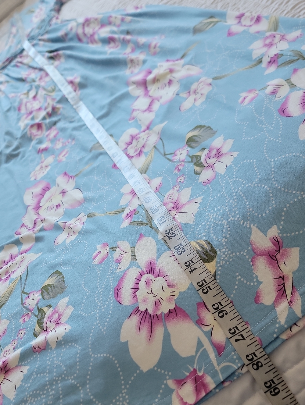 Light Blue And Purple Floral Maxi Dress - V-Neck Women’s Dress With Pockets - Picture 15 of 15